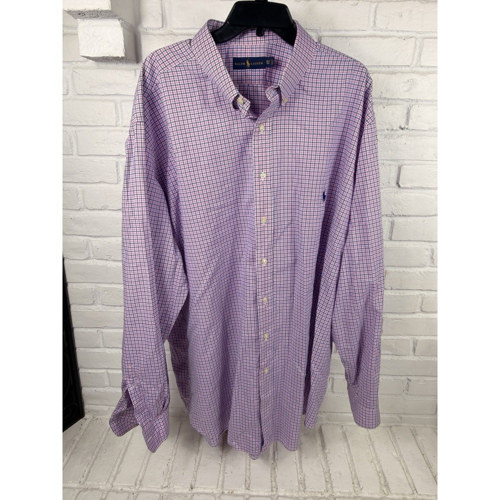 Heritage Prep Ralph Lauren 3XLT Tall Plaid Check Button Down Shirt Pink Blue